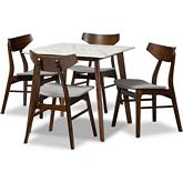 Pearson 5 Piece Dining Set in Gray Fabric, Faux Marble & Walnut Finish