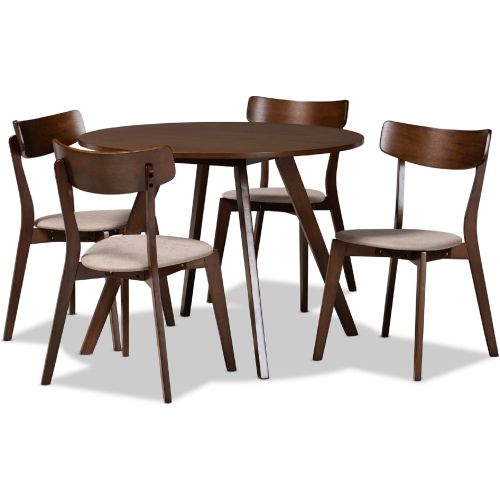 Rika 5 Piece Dining Set in Beige Fabric & Walnut Finish