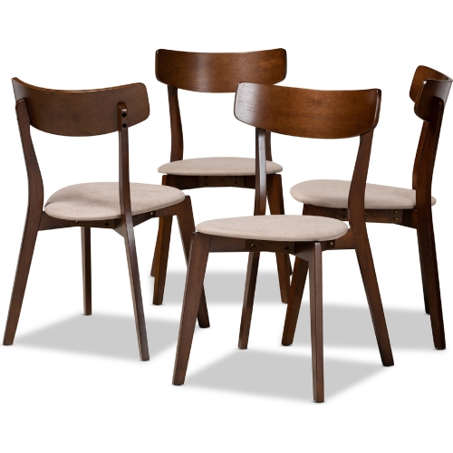 Iora Dining Chair in Beige Fabric & Walnut Finish (Set of 4)