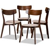 Iora Dining Chair in Beige Fabric & Walnut Finish (Set of 4)