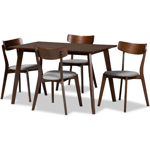 Nori 5 Piece Dining Set in Light Gray Fabric & Walnut Finish