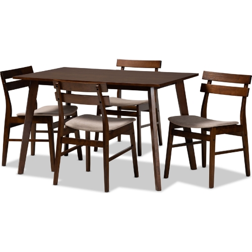 Eleri 5 Piece Dining Set in Beige Fabric & Walnut Finish Wood