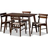 Eleri 5 Piece Dining Set in Beige Fabric & Walnut Finish Wood