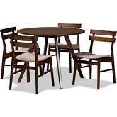 Eiko 5 Piece Dining Set in Beige Fabric & Walnut Finish