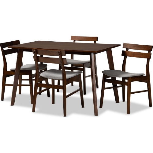 Eleri 5 Piece Dining Set in Gray Fabric & Walnut Finish Wood