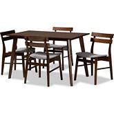 Eleri 5 Piece Dining Set in Gray Fabric & Walnut Finish Wood
