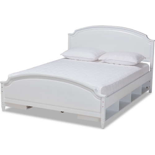 Elise Full Storage Platform Bed in White Wood