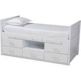 Mirza Twin Storage Bed with Pull Out Desk in White Wood