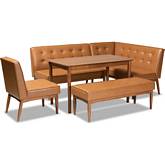 Arvid 5 Piece Dining Nook Set in Tan Leatherette & Walnut Finish