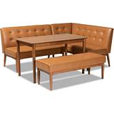 Arvid 4 Piece Dining Nook Set in Tan Leatherette & Walnut Finish