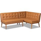 Arvid 2 Piece Dining Nook Banquette Set in Tan Leatherette & Walnut Finish