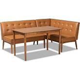 Arvid 3 Piece Dining Nook Set in Tan Leatherette & Walnut Finish