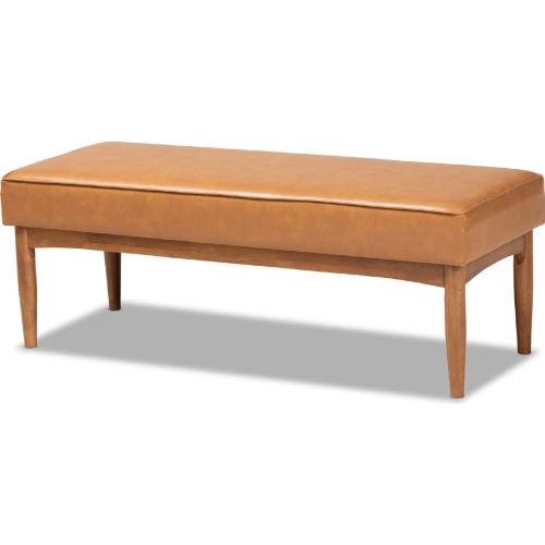 Arvid Dining Bench in Tan Leatherette & Walnut Finish