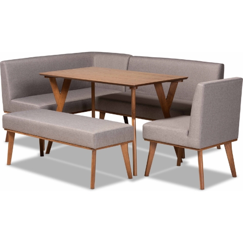 Odessa 5 Piece Dining Nook Set in Gray Fabric &amp; Walnut Finish