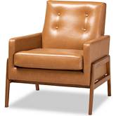 Perris Accent Chair in Tan Leatherette & Walnut Finish