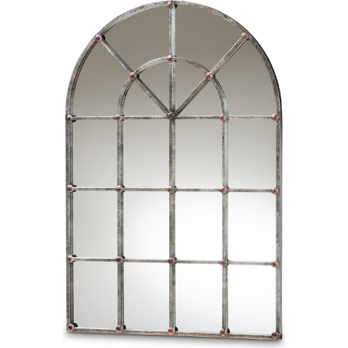 Newman Arched Window Wall Mirror in Antique Silver Finish