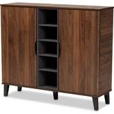 Idina 2 Door Shoe Cabinet in Walnut Brown & Gray Wood