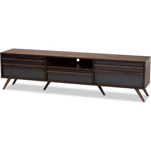 Naoki 70" TV Stand with Drop Down in Grey & Walnut Finish Wood