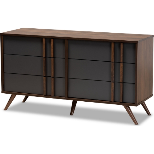 Naoki 6 Drawer Dresser in Grey & Walnut Finish Wood