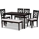 Gabriel 6 Piece Dining Set in Gray Fabric & Dark Brown Wood