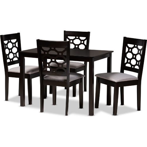 Henry 5 Piece Dining Set in Gray Fabric & Dark Wood