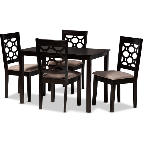 Henry 5 Piece Dining Set in Sand Fabric & Dark Wood