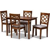 Henry 5 Piece Dining Set in Gray Fabric & Walnut Finish Wood