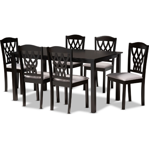 Salem 7 Piece Dining Set in Gray Fabric & Dark Wood