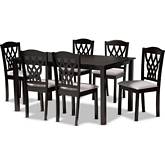 Salem 7 Piece Dining Set in Gray Fabric & Dark Wood