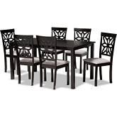 Dallas 7 Piece Dining Set in Gray Fabric & Dark Wood