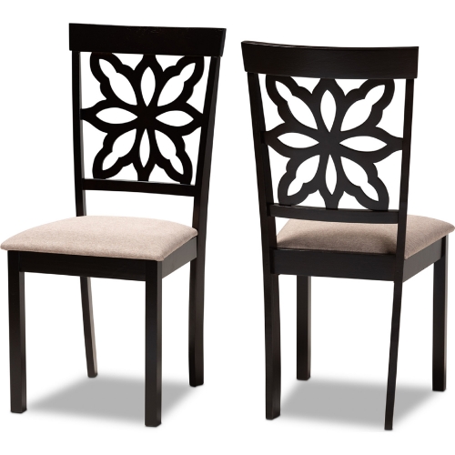 Samwell Dining Chair in Sand Fabric & Dark Wood (Set of 2)