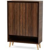 Landen 2 Door Shoe Storage Cabinet in Walnut Finish & Gold