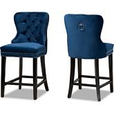 Howell Counter Stool in Navy Blue Velvet & Dark Wood (Set of 2)
