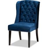 Lamont Wingback Dining Chair in Navy Blue Velvet & Dark Wood