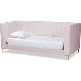 Oksana Twin Daybed in Channel Tufted Light Pink Velvet & Gold