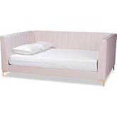 Oksana Full Daybed in Channel Tufted Light Pink Velvet & Gold
