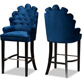 Chloe Bar Stool in Navy Blue Velvet & Dark Wood (Set of 2)