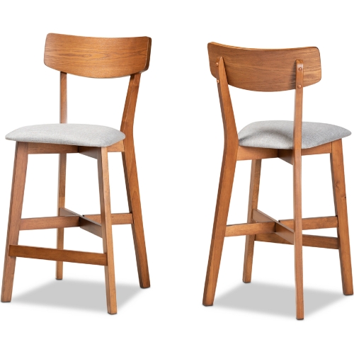 Cameron Counter Stool in Gray Fabric & Walnut Finish Wood (Set of 2)