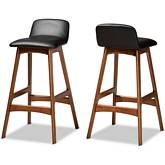 Darrin Bar Stool in Black Leatherette & Walnut Finish (Set of 2)