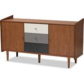 Halden Sideboard in Walnut Finish & Multicolor Gray Gradient