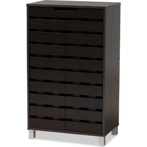 Ernest 2 Door Shoe Storage Cabinet in Dark Brown Wood