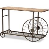 Terence Wheeled Console Table in Natural Finish Wood & Black Metal