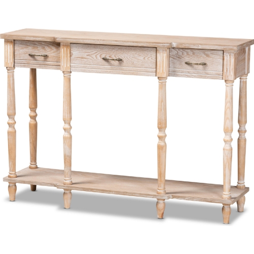 Hallan 3 Drawer Console Table in White Wash Oak Finish