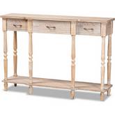 Hallan 3 Drawer Console Table in White Wash Oak Finish