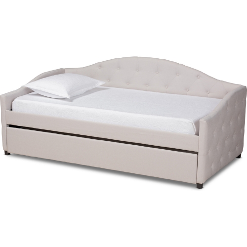 Becker Twin Daybed with Trundle in Tufted Beige Fabric