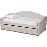 Becker Twin Daybed with Trundle in Tufted Beige Fabric