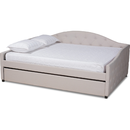 Becker Queen Daybed with Trundle in Tufted Beige Fabric