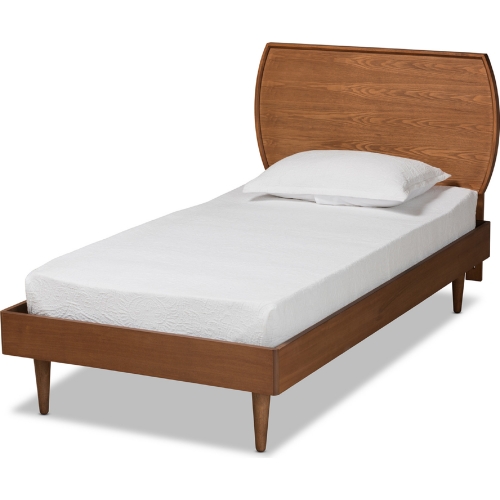 Yori Twin Platform Bed in Walnut Brown Wood