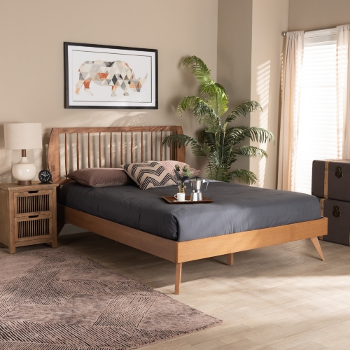 Emiko Full Platform Bed in Walnut Brown Wood