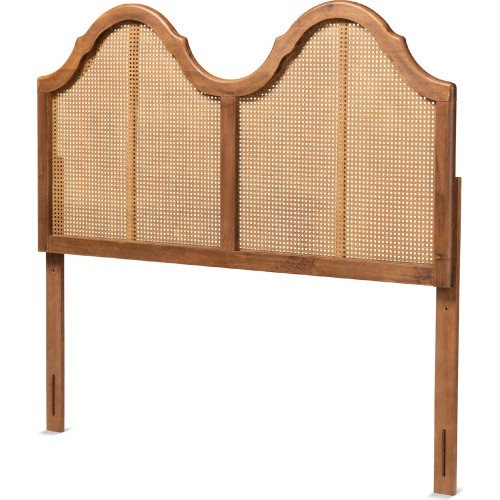 Hazel Queen Arched Headboard in Ash Walnut Finish & Synthetic Rattan